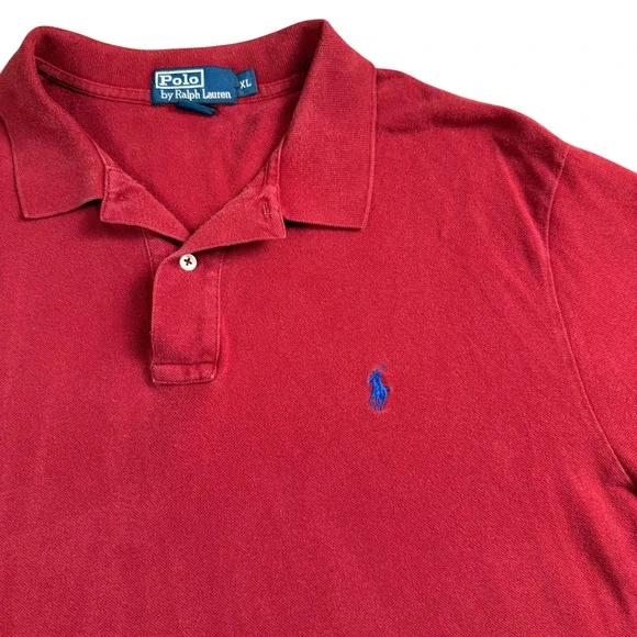 Polo Ralph Lauren Polo Shirt Men XL Red Short Sleeve Blue Pony Logo Pique Cotton