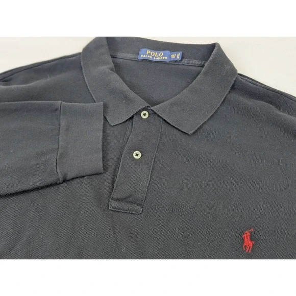 Polo Ralph Lauren Mens 4XLT Black Long Sleeve Pique Polo Shirt Red Pony Logo