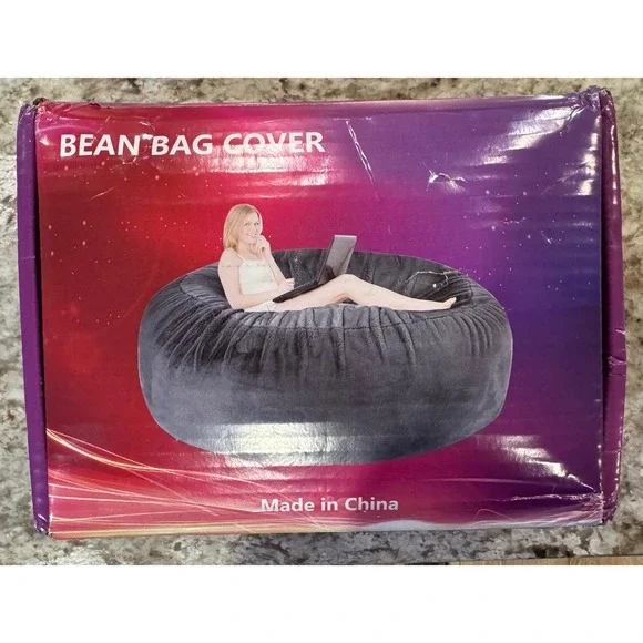 5ft Dark Gray Plush Bean Bag Cover Large Round Soft Lounger No Filler B6.a