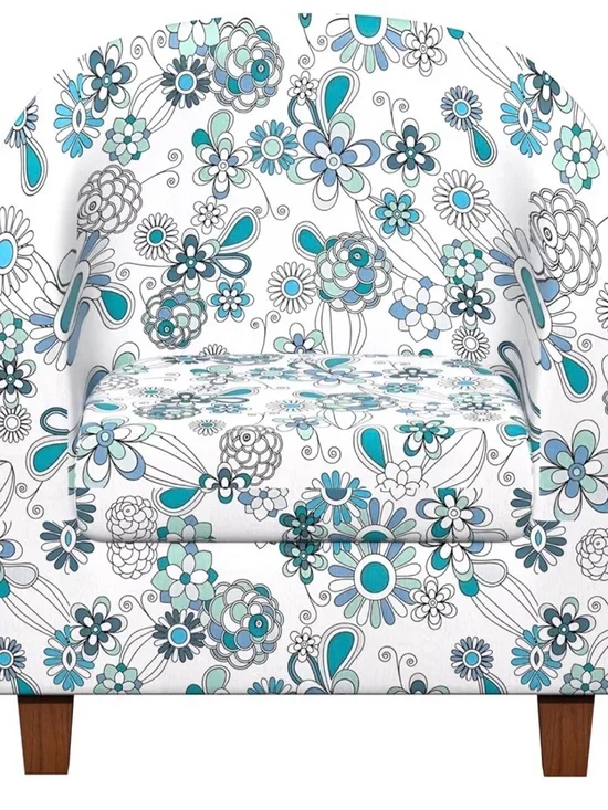 Floral Accent Tub Chair cover in White and Teal