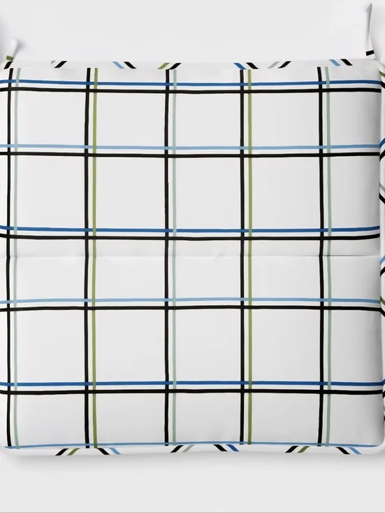 4 Pk Outdoor 16x16 Plaid Seat Cushion in White, Blue & Green