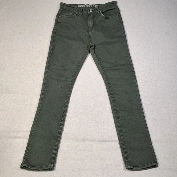 Vintage Genes Black Mens Slim Fit Pants 30x32 Green Cotton Blend Stretch Casual
