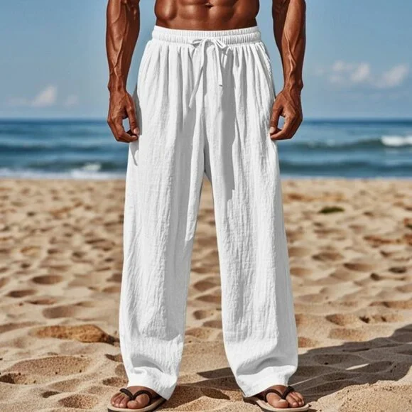 Men's Cotton and Linen Pants NEW, Size 3XL but measurements as L-XL