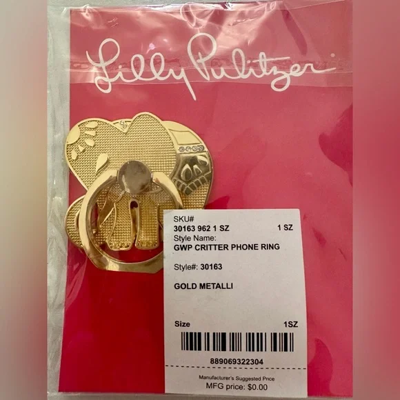 ❌ BOGO Lilly Pulitzer Gold Metallic Elephant Phone Ring