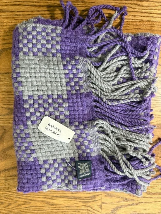 Banana Republic Wool + Cashmere Blend Purple and Gray Woven Fringe Scarf