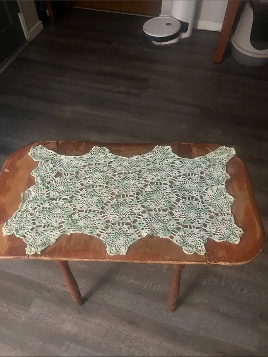 Handmade Crochet Table Runner in Mint Green and White