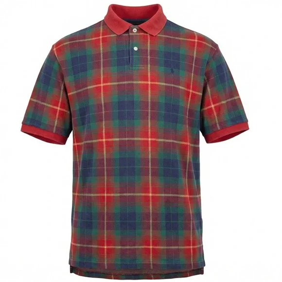 Polo Ralph Lauren Plaid‎ Polo Shirt Mens XL Red Green Blue Vintage Made in USA