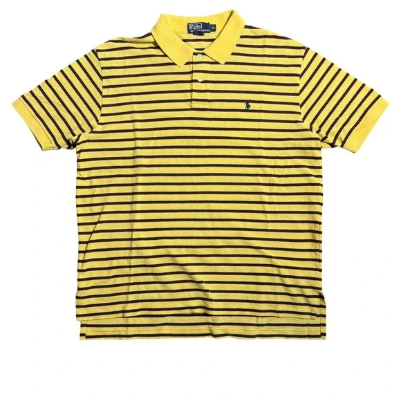 Vintage Polo Ralph Lauren XL Yellow Striped Short Sleeve Polo Shirt Pony Logo
