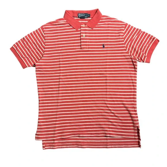 Vintage Polo Ralph Lauren Mens Large Red White Striped Short Sleeve Polo Shirt
