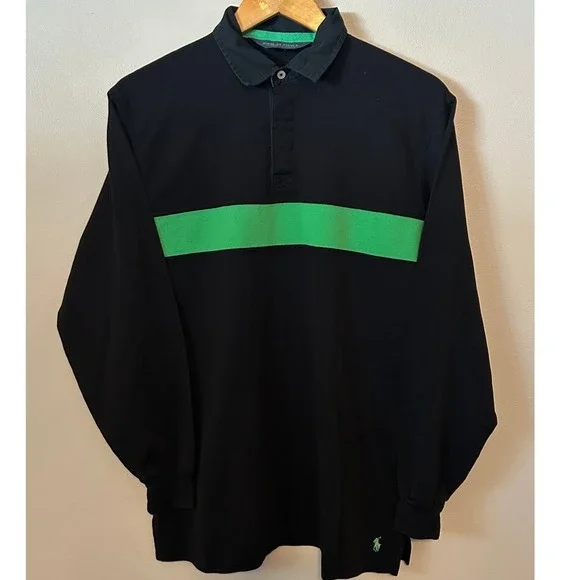 Polo Golf Ralph Lauren Polo Shirt Mens M Black Green Striped Pima Cotton