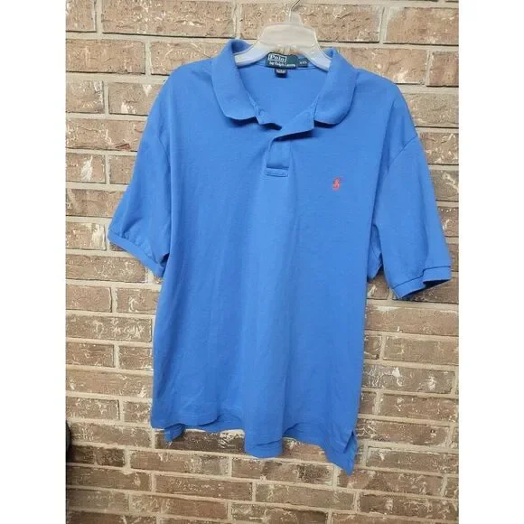 Polo by Ralph Lauren Solid Blue Cotton Short Sleeve Polo, Mens XXL