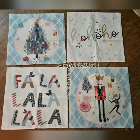 4pcs/Set Christmas Nutcracker & Christmas Tree Plaid Printed Pillow Covers