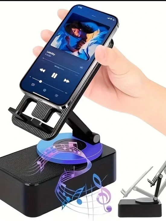 (7) Adjustable Black Phone Stand with Speaker Base
