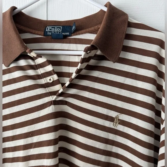 Polo Ralph Lauren Brown, Cream Striped Polo Shirt XXL Neutrals coffee colorway