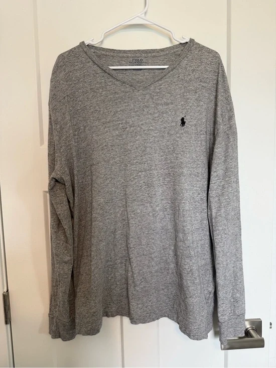 Polo by Ralph Lauren Heather Gray V-Neck Long Sleeve Tee