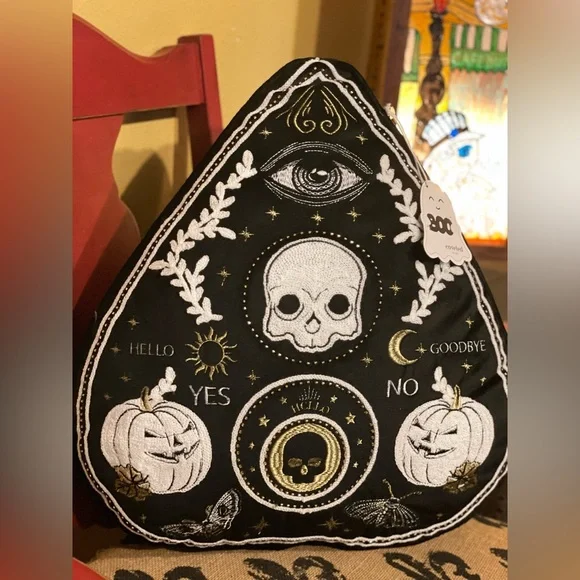BOO COVETED HOME NWT Ouija Skull Celestial Moth Black Pillow Beads & Embroidery