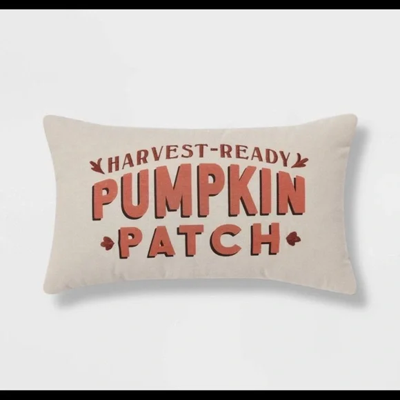 NWT Chambray Printed and Embroidered Pumpkin Patch Lumbar Throw Pillow