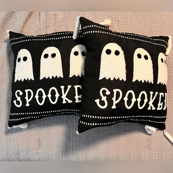 Spooked Black and White Holiday Pillows ~ Set #10B