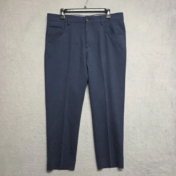 Ballin Pants Men 35x28 Navy Blue Comfort Eze Trousers Business Casual Wool Blend