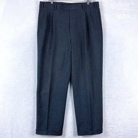 Brooks Brothers Pants Mens 36x32 Gray Houndstooth Wool Pleated Preppy Luxury