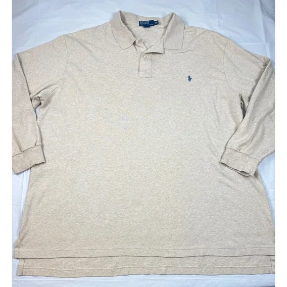 Polo Ralph Lauren Mens 3XLT Tall Long Sleeve Polo Shirt Oatmeal Beige Cotton