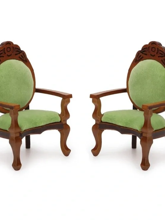 2 Elegant Green Velvet Accent Chair with Carved Wood Frame