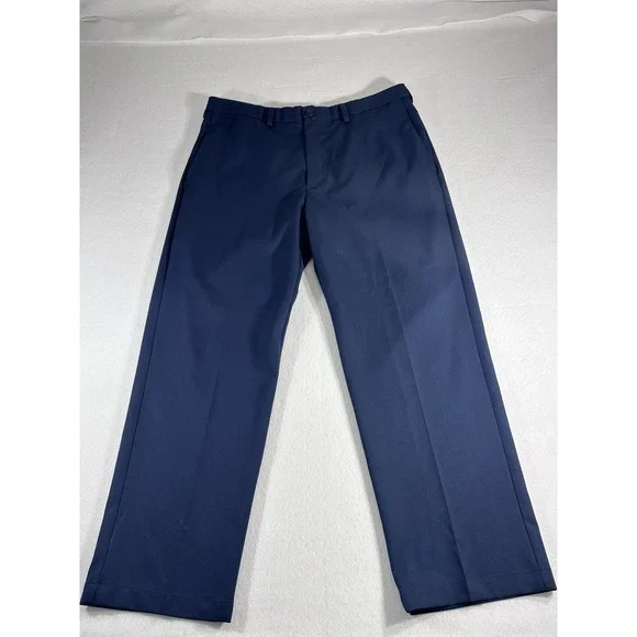Haggar Cool 18 Pro Navy Blue Dress Pants Mens 36x29 Classic Fit Flat Front Chino