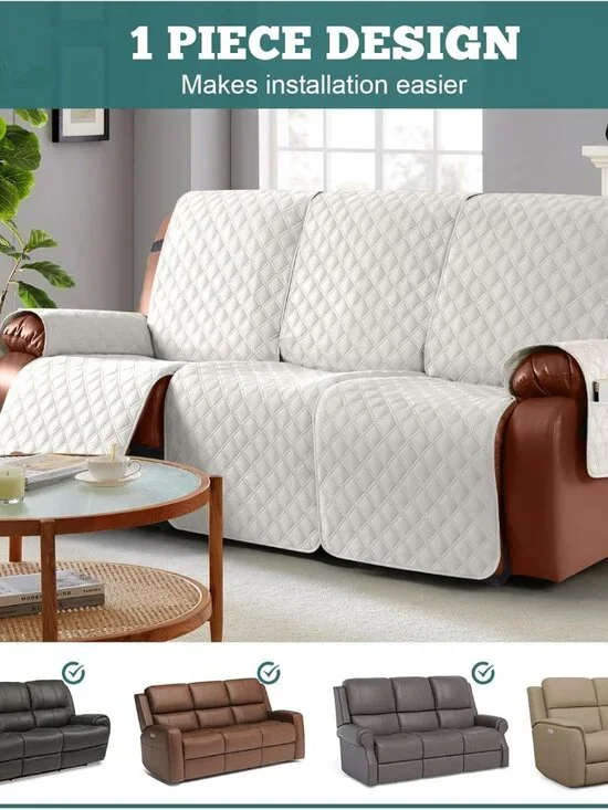 Ruaozz Waterproof Recliner Couch Covers Washable 1-Piece Cover (Beige, New)