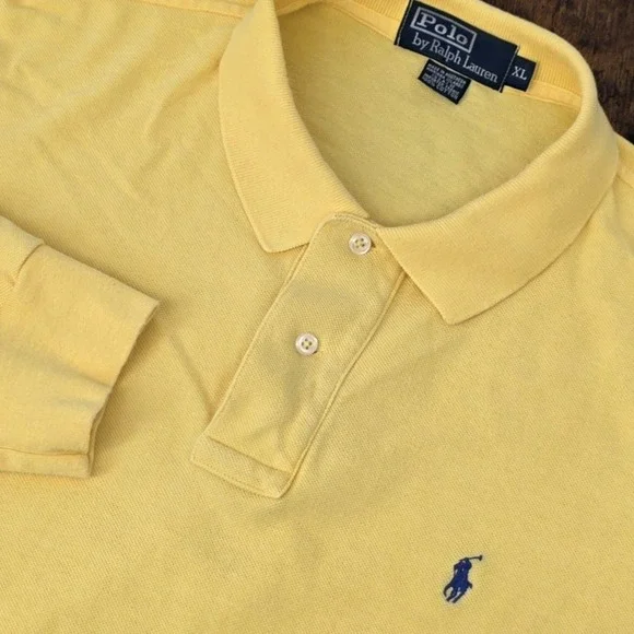 Polo Ralph Lauren‎ Polo Shirt Mens XL Yellow Solid Made in USA Casual Pony