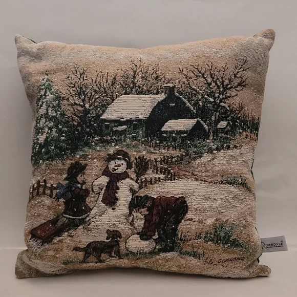 Riverdale Pillow Winter Tapestry Family Snowman 16