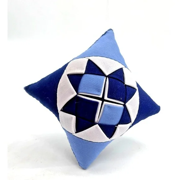 Quilted Christmas Ornament Mini Pillow Blue & White Patchwork Lao Song Vintage