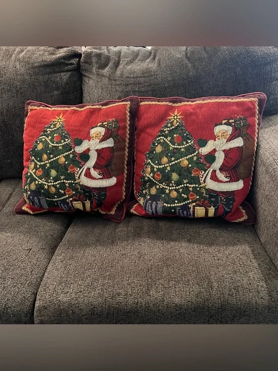 Festive Red Santa & Christmas Tree Decorative Throw Pillow - Set of 2