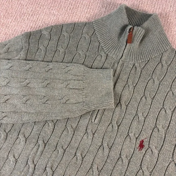 Polo Ralph Lauren Mens XXL Green Cable Knit 1/4 Zip Cotton Sweater Sage Heather