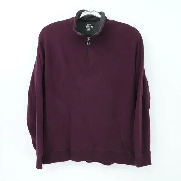 Polo Ralph Lauren Sweater Mens XL Burgundy Quarter Zip Embroidered‎ Pony Preppy