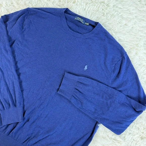 Polo Ralph Lauren Mens XXL Blue Cotton Cashmere Crewneck Sweater Pullover