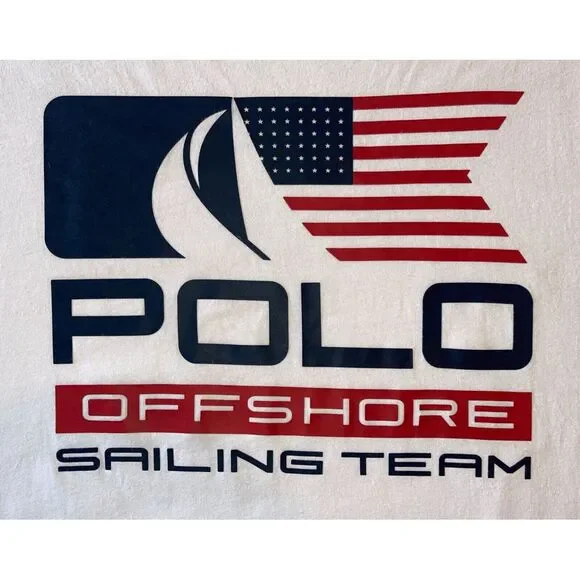 Polo Ralph Lauren T shirt Men L White Offshore Sailing Team American Flag Preppy