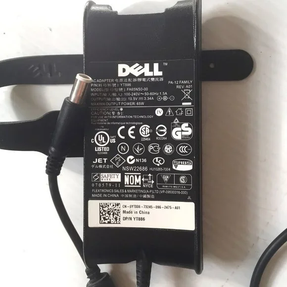 Dell YT886 FA65NS0-00 AC Adapter Charger Power Supply Cord wire Genuine OEM EUC