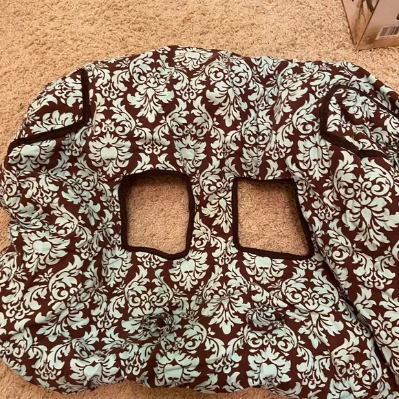 Baby boutique high chair boppy cover Brown and Blue Damask