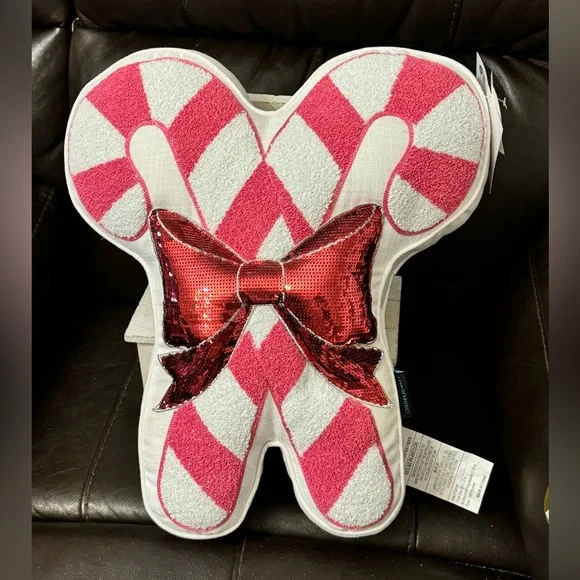 Candy cane bow pillow