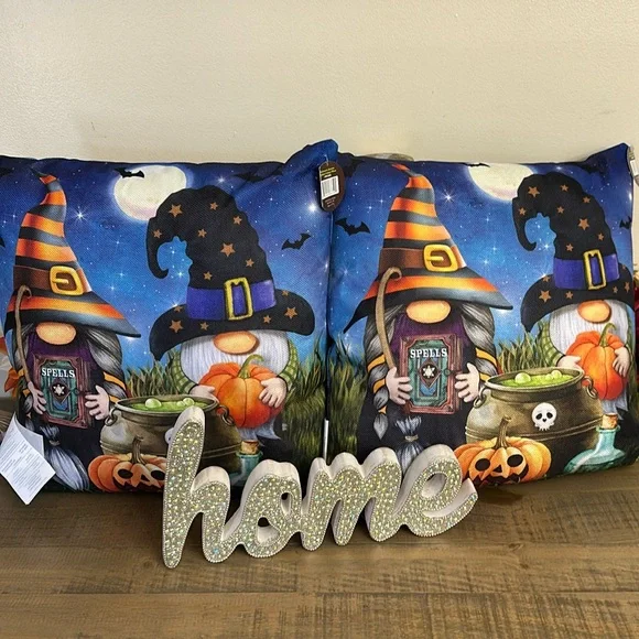 NWT Halloween gnome, two piece throw pillow set