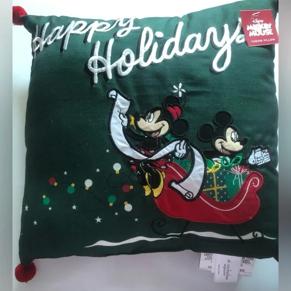 Disney Mickey and Minnie Holiday Pillow - Green and Red