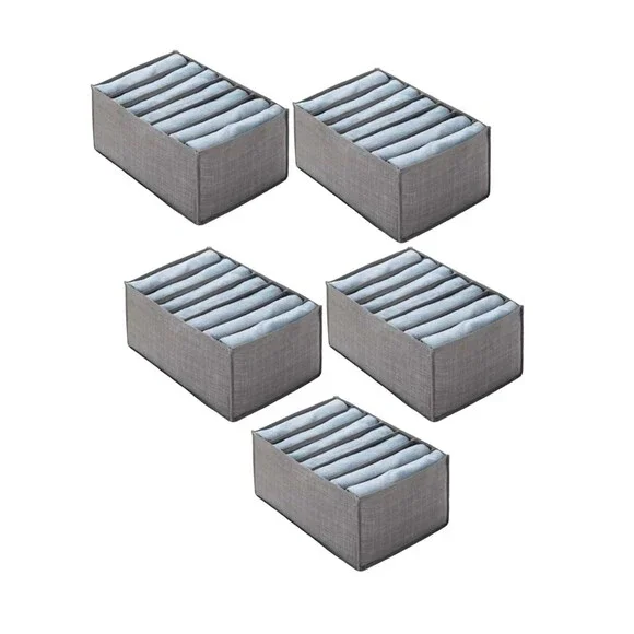 Clothes Organizer Cloth 7 Slots Dividers Cube Organizer 5Pcs Medium Gray OPO