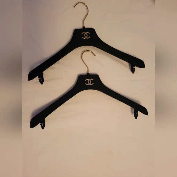CHANEL Authentic Black Hangers with Gold Hooks Set Of 2