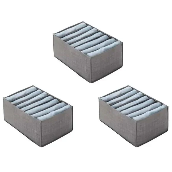 Clothes Organizer Cloth Gray 7 Slots Dividers Cube Organizer 3 Pcs Medium O