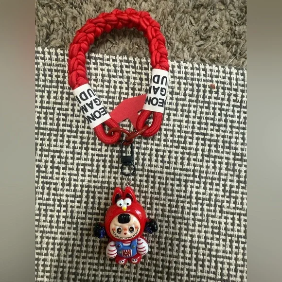 Labubu the monster mobile phone lanyard keychain, Red