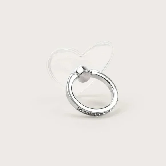 Clear Silver Rhinestone Floating Heart Rotating Finger Ring Stand Holder