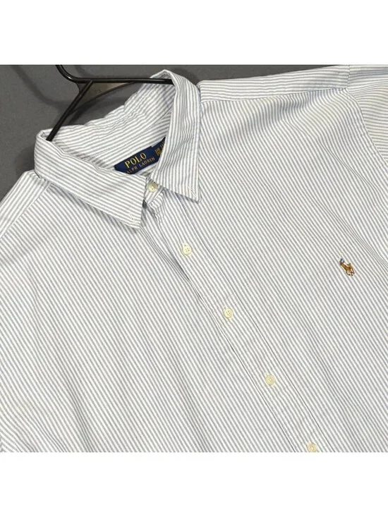 Polo Ralph Lauren Shirt Men's 3XB Blue Striped Flesh Pony OCBD Preppy