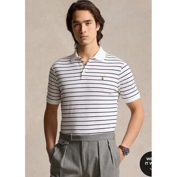 Polo Ralph Lauren Men's Classic-Fit Soft Cotton Shirt Sz L White French Navy