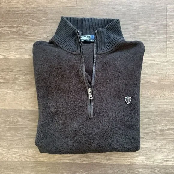 Vintage Polo Ralph Lauren Tech Jacket Black Fleece Crest‎ Zip Mens XL Gorpcore