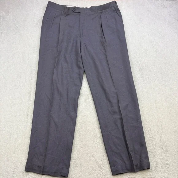 Christian Dior Dress Pants Mens 40x32 Gray Pleated Cuffed Wool Slacks Luxury 90s